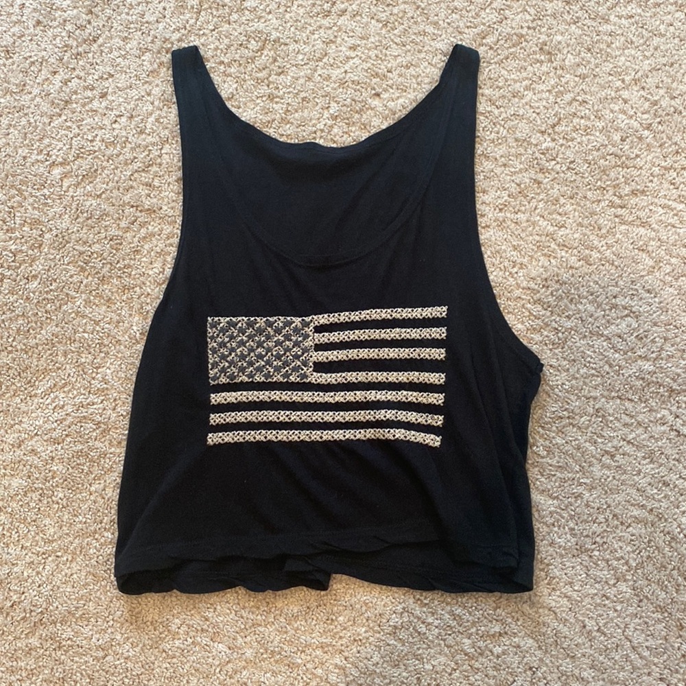Black embroidered American flag tank top